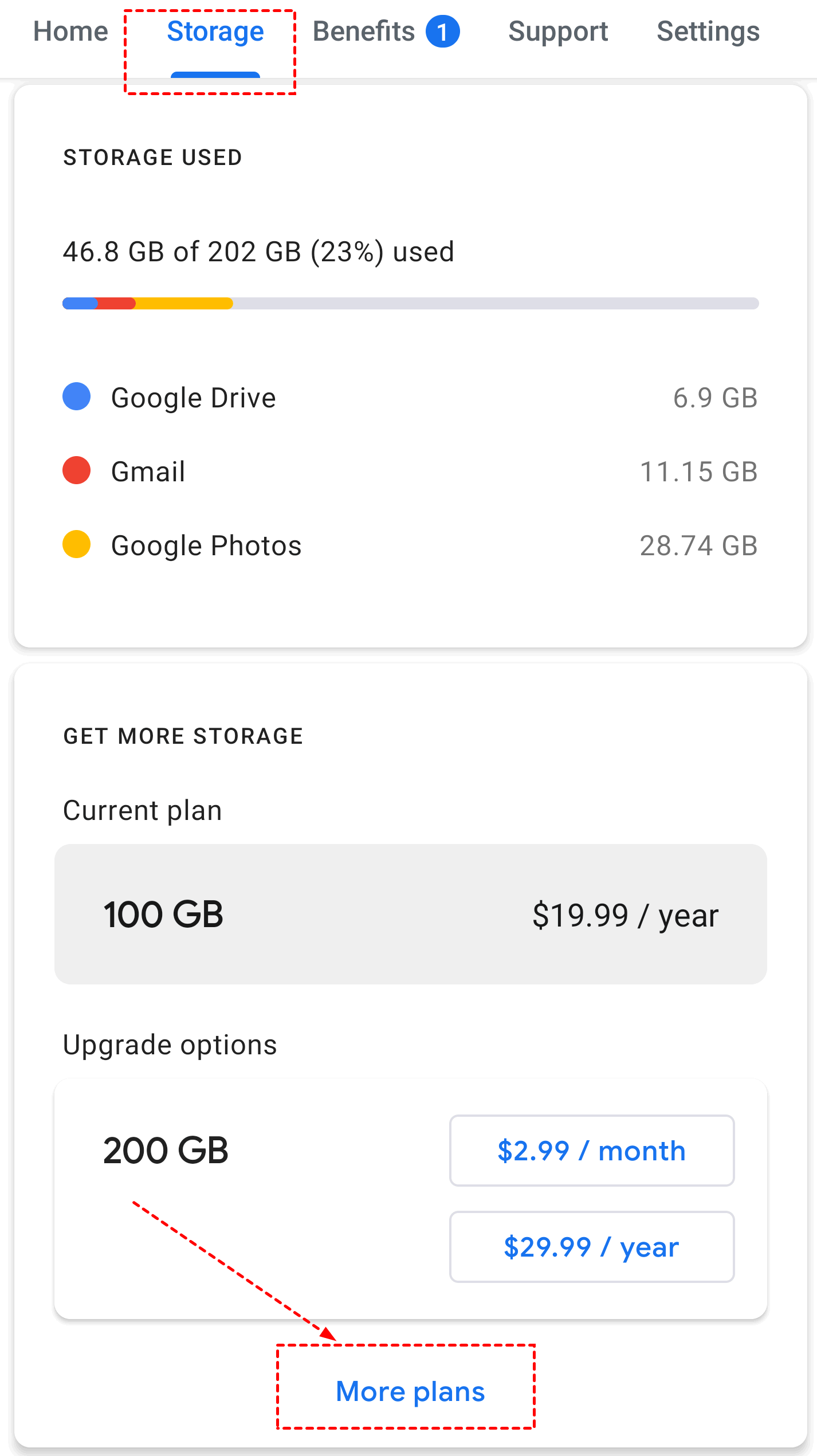 Google One Upgrade Storage