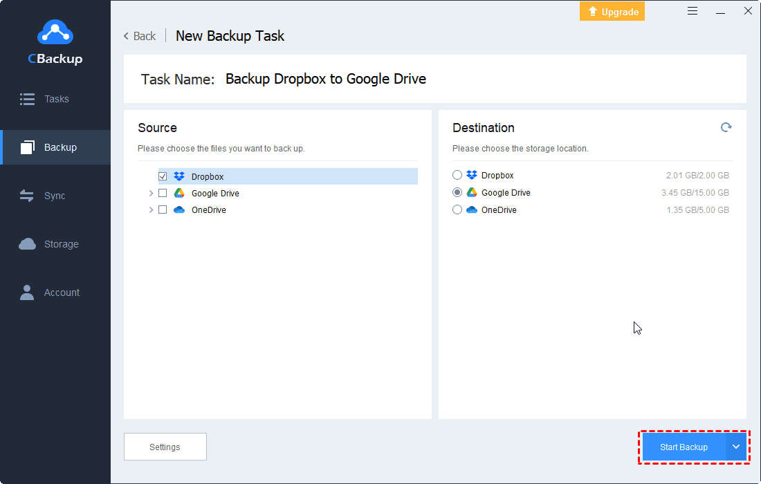 Backup Dropbox to Google Drive