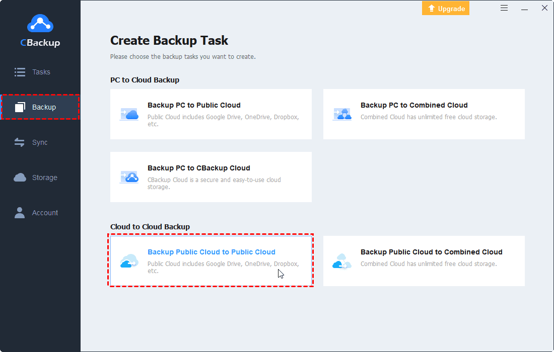 Select Cloud to Cloud Backup