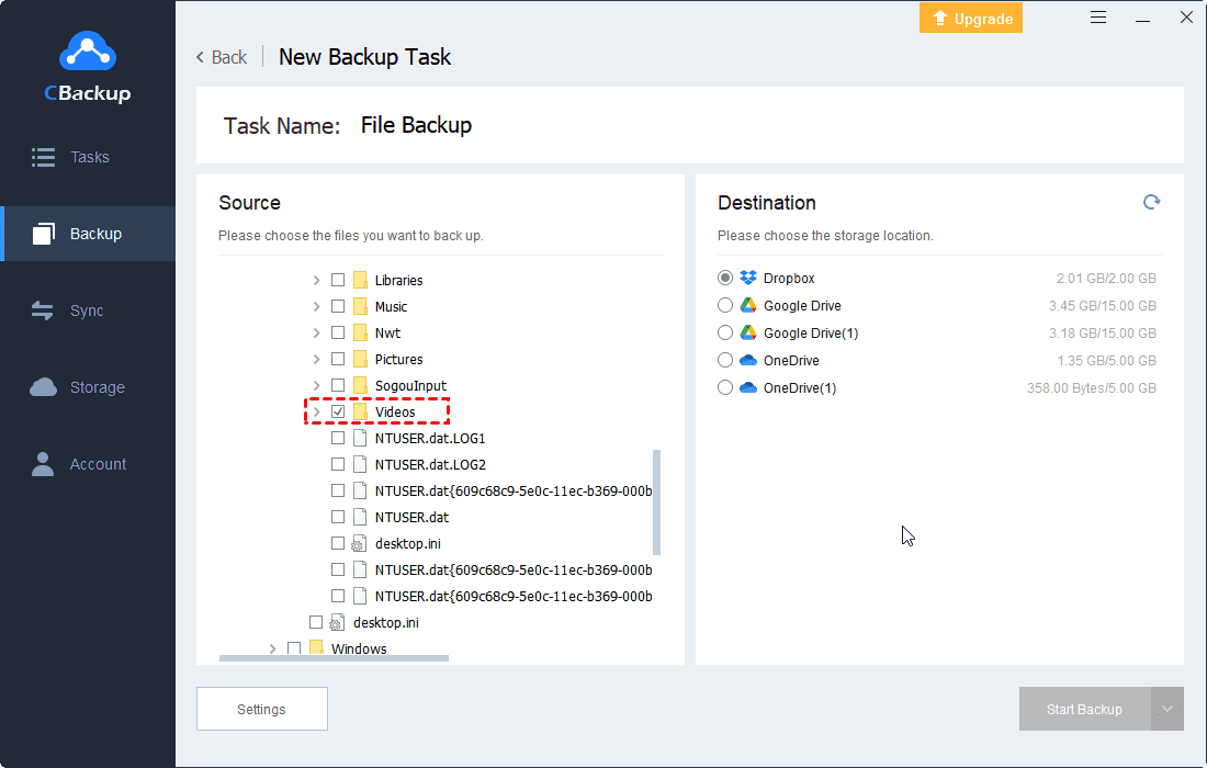 Select Files to Dropbox