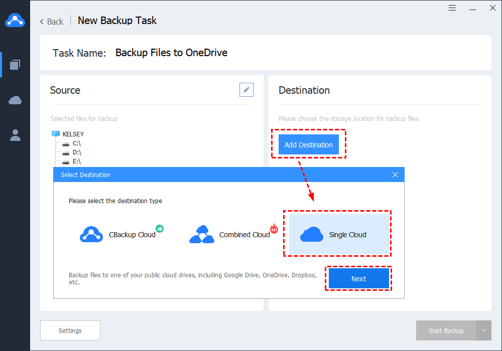 Add Destination Single Cloud