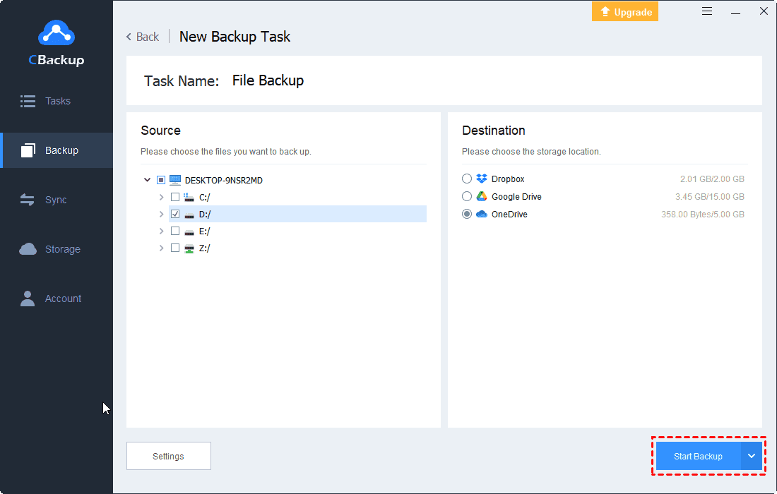 Backup D Drive To Onedrive