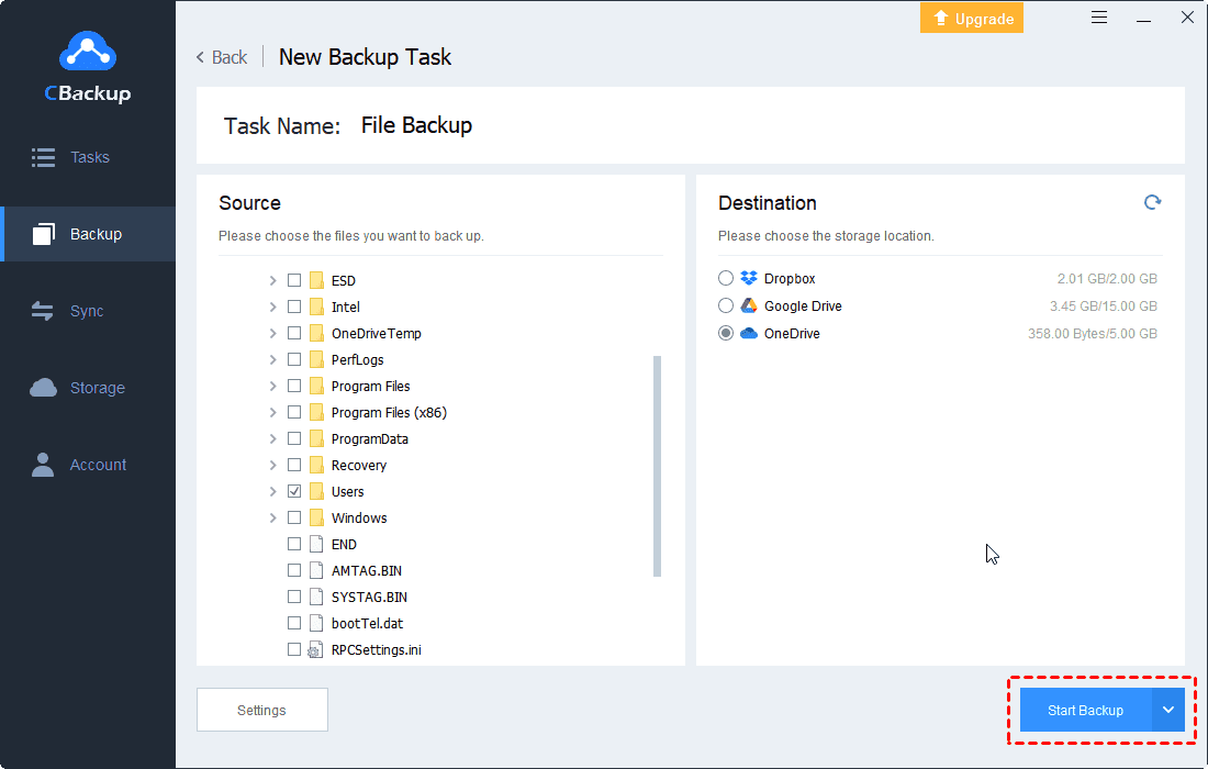 Start Backup FIles To Onedrive