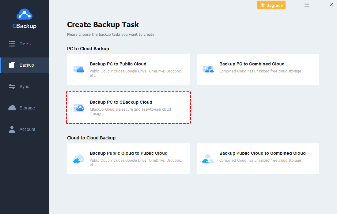 Create New Task In Cbackup