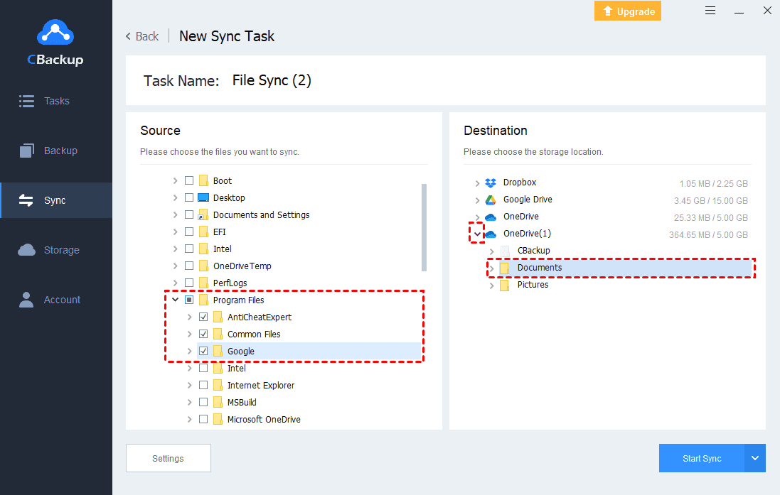 Select Folders to Sync to OneDrive