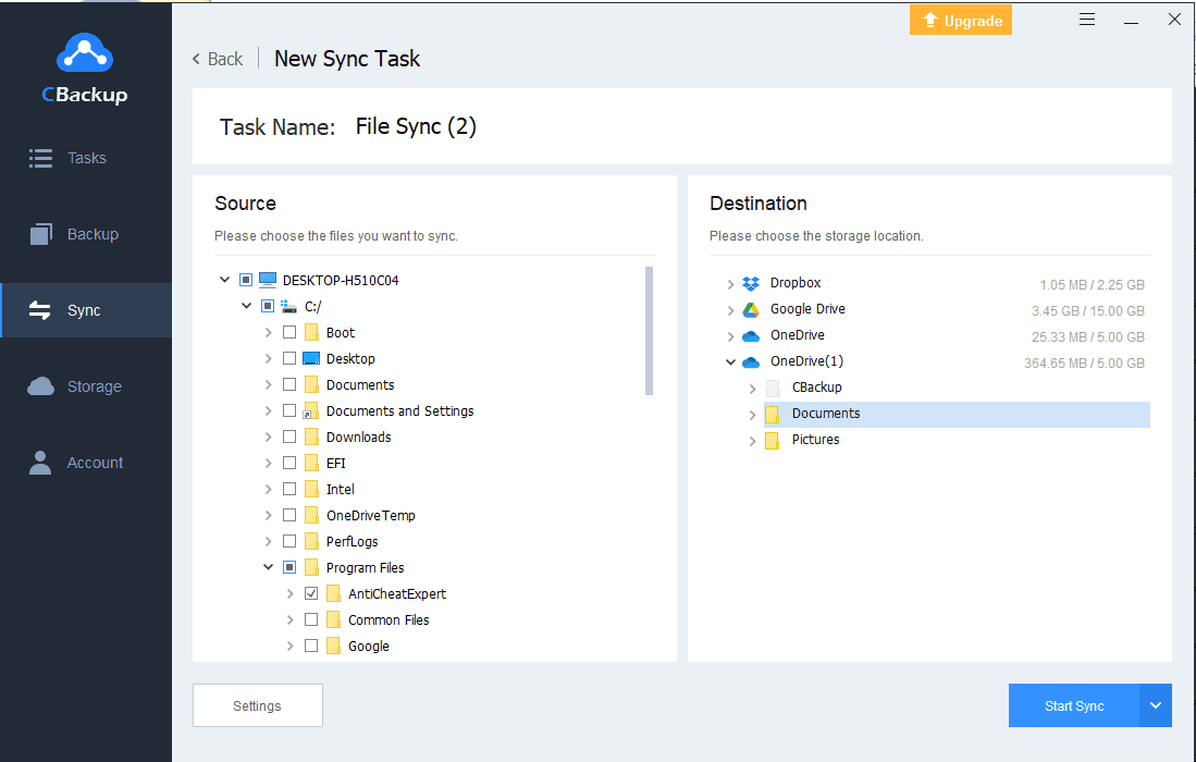 Start Sync Any Folder to OneDrive