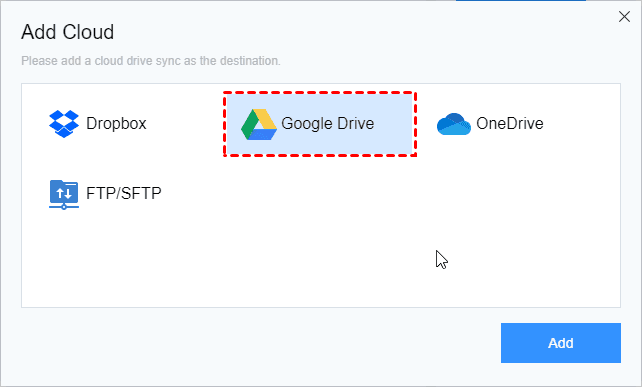 Select Google Drive Destination Select Google Drive Destination