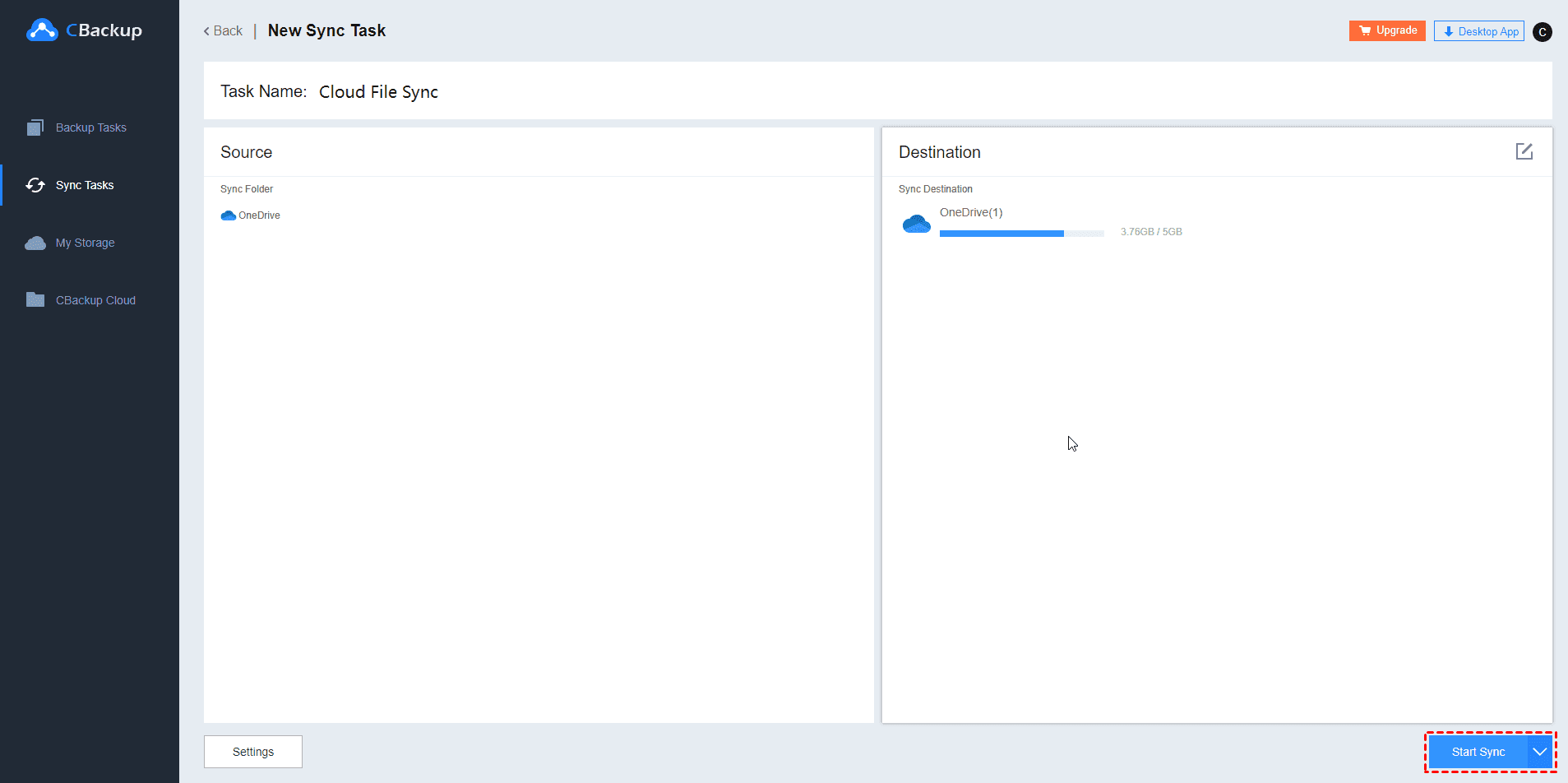 Start Sync Files Between OneDrive Accounts