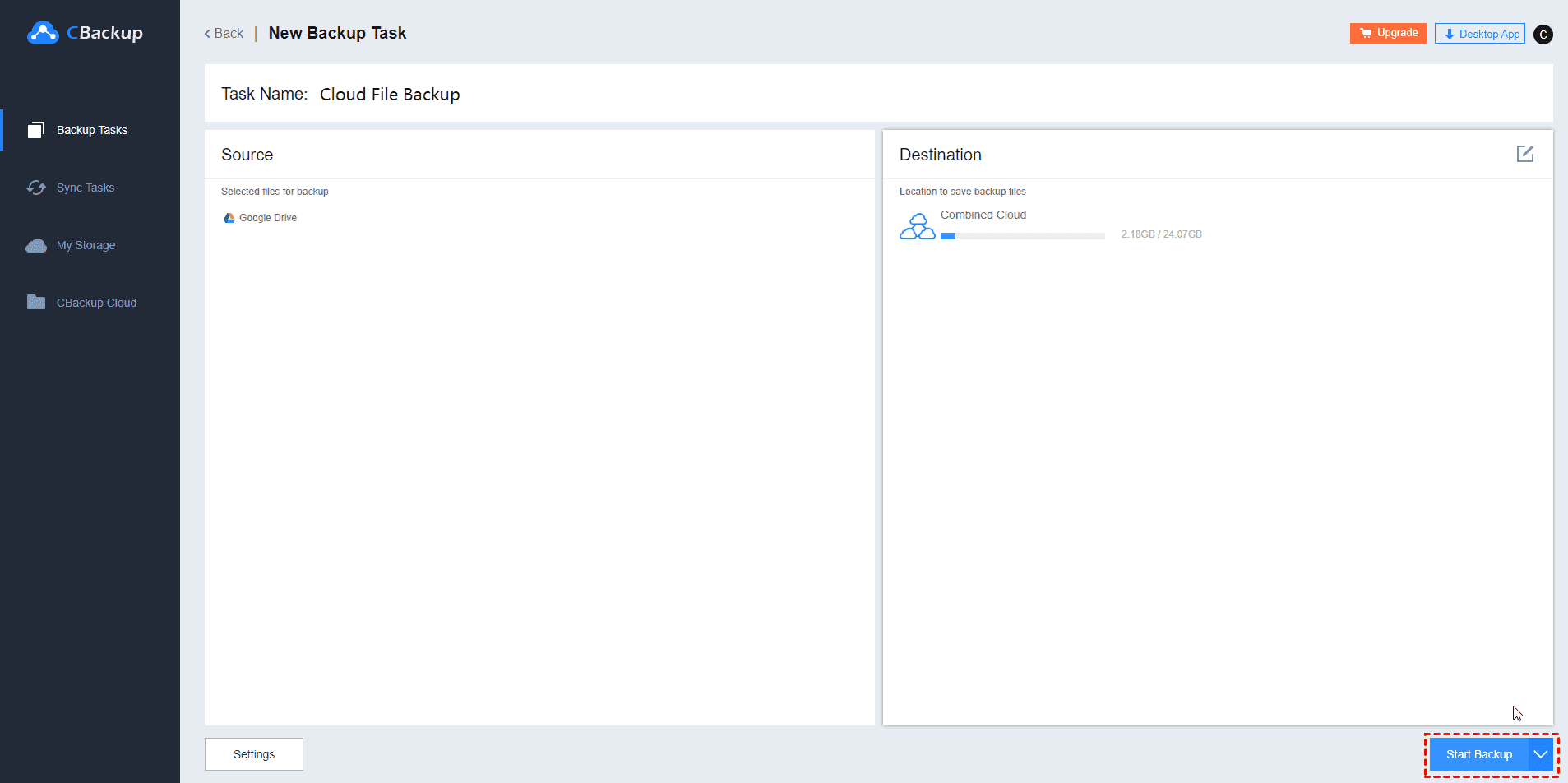 Backup Google Drive to Combined Cloud Backup Google Drive to Combined Cloud