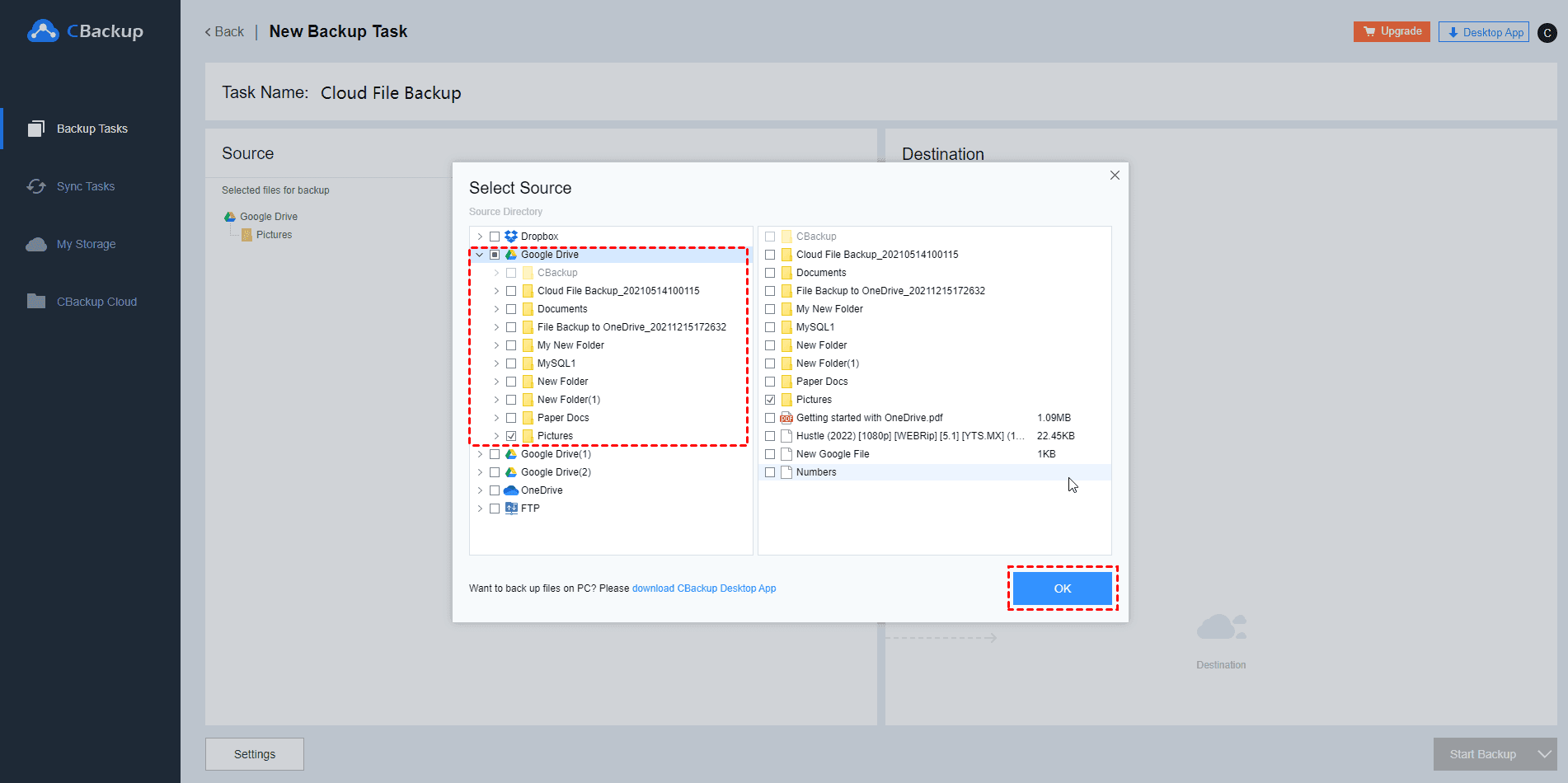 Add Task Select Source