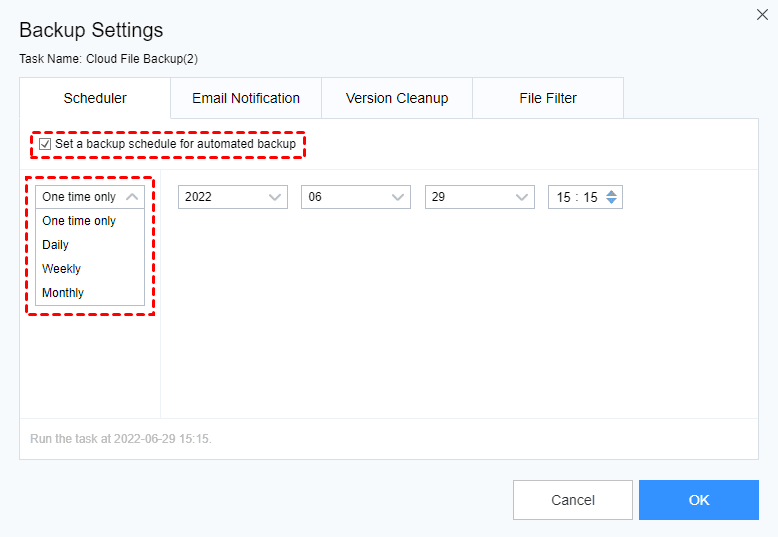 Backup Settings Schedule