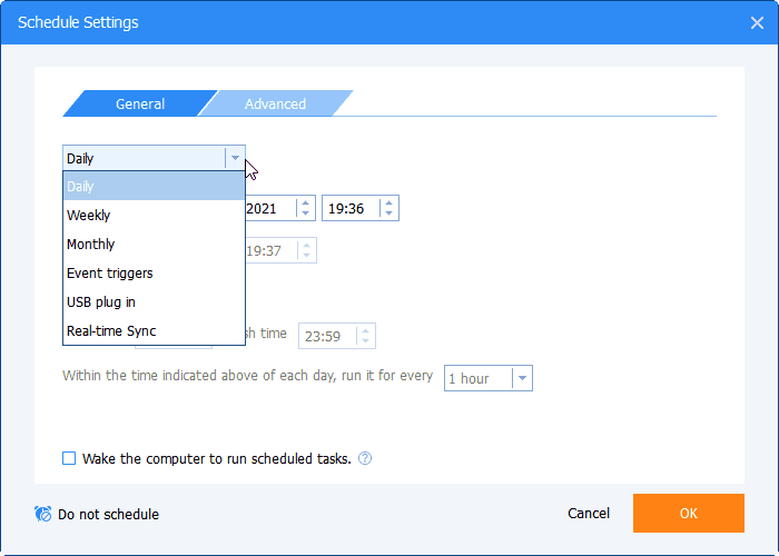 Schedule Settings General Schedule Settings General