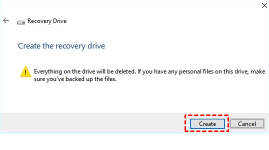 Confirm Create Recovery Drive