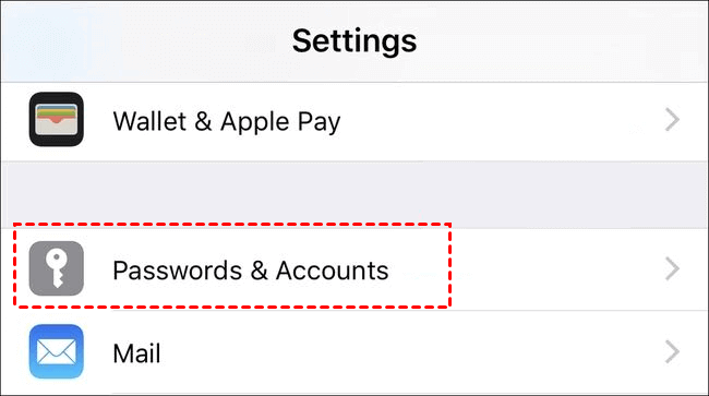 iOS passwords and accounts