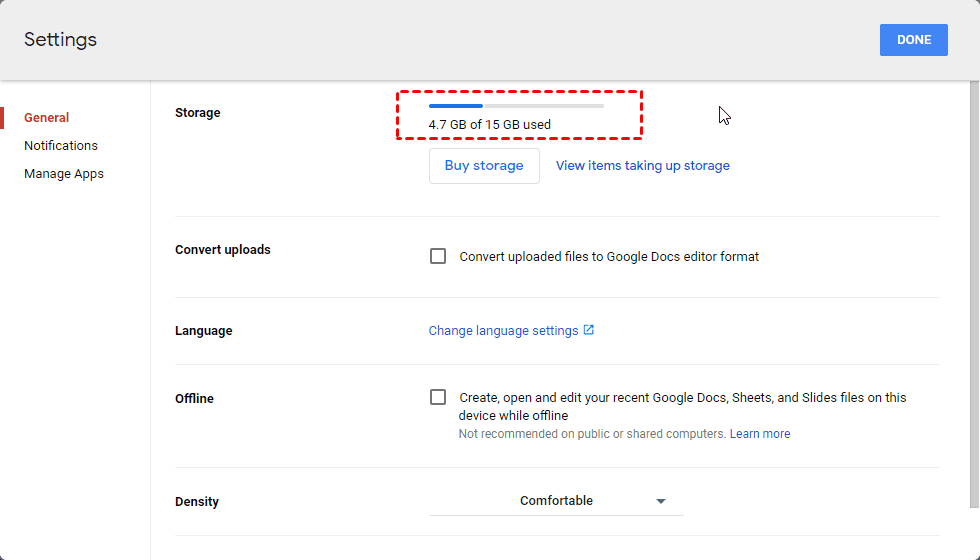 Google Drive Storage Info