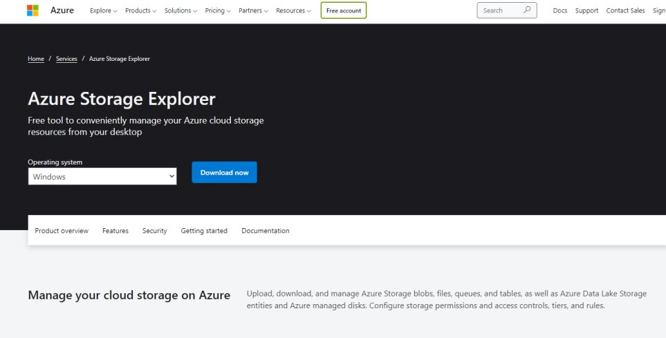 Azure Storage Explorer Main Page