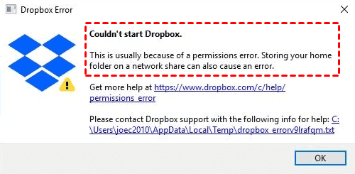 Couldnt Start Dropbox Permissions Error