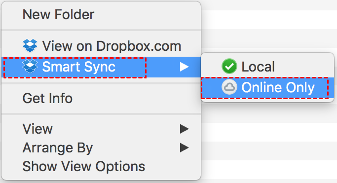 Dropbox Smart Sync Online Only