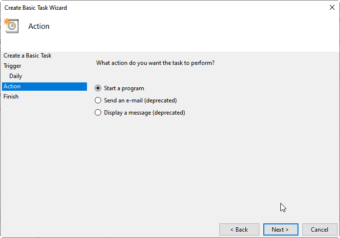 Task Scheduler Action Start A Program