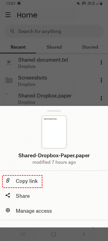Dropbox Copy Link Phone