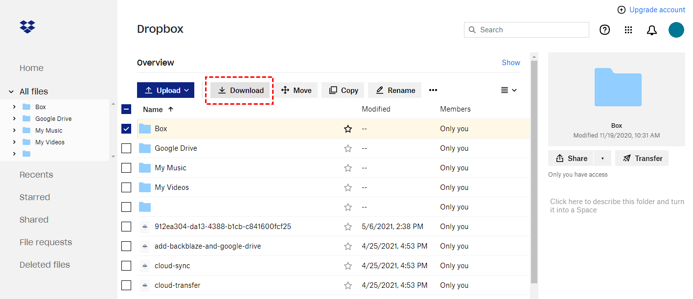 Download Files from Dropbox