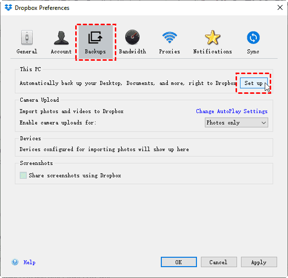 Dropbox sync certain folders from this pc