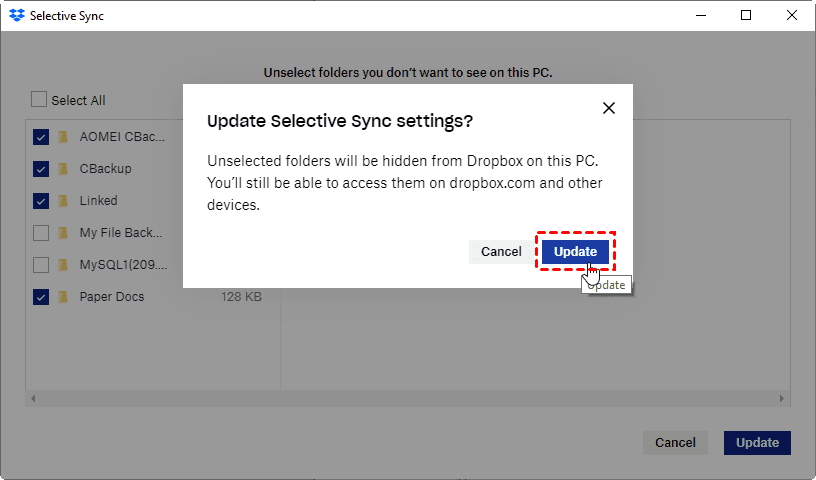 Update Dropbox Selective Sync Confirm
