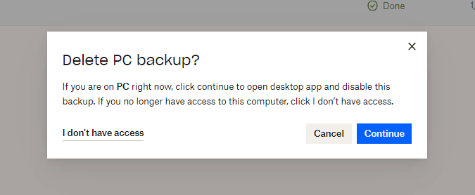 Dropbox Backup Delete Confirm