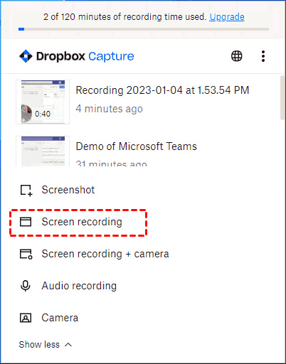 Dropbox Capture Screen Recording