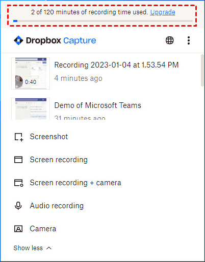 Dropbox Capture Used Recording Time