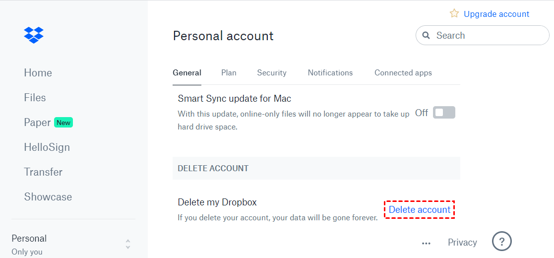 Dropbox Delete Account