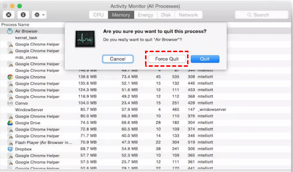 Dropbox Force Quit on Mac