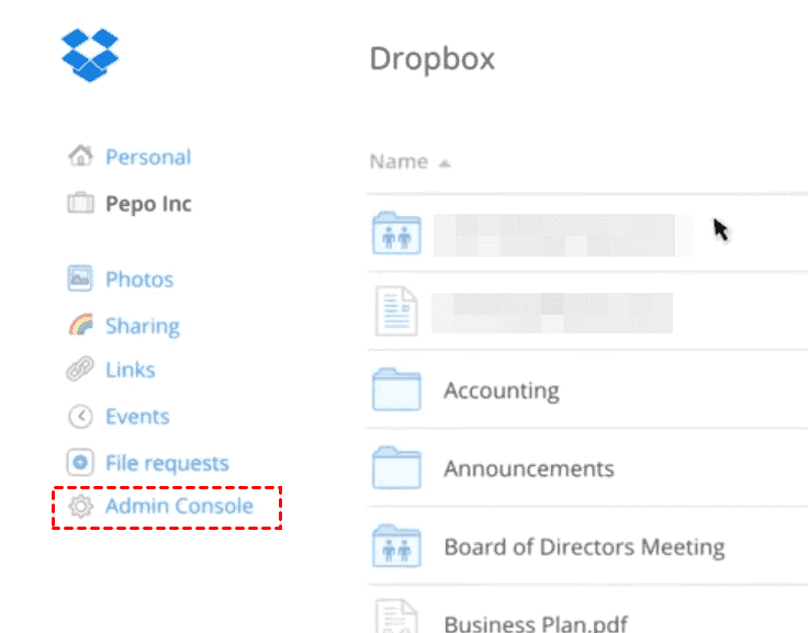 Dropbox Admin Console