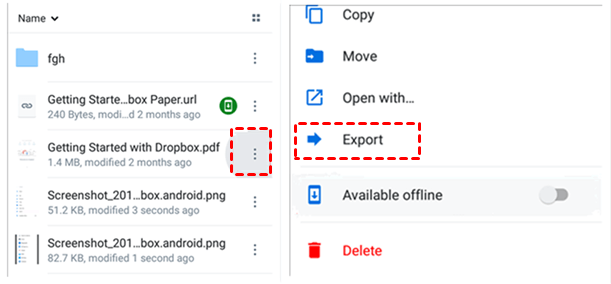 Export from Dropbox