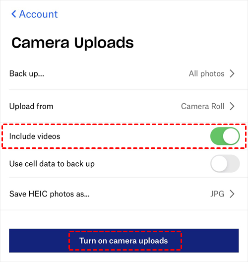 Turn On Camera Upload Of Dropbox App