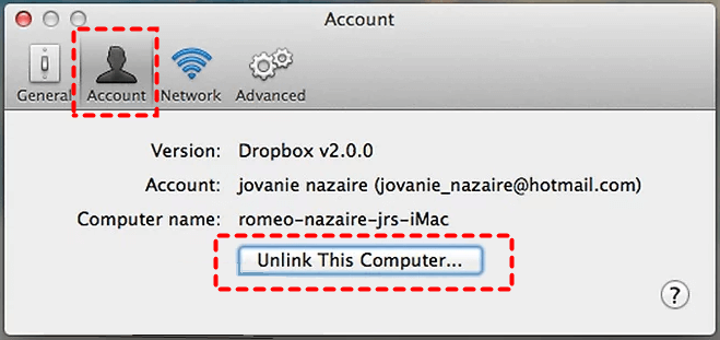 Unlink Dropbox on Mac