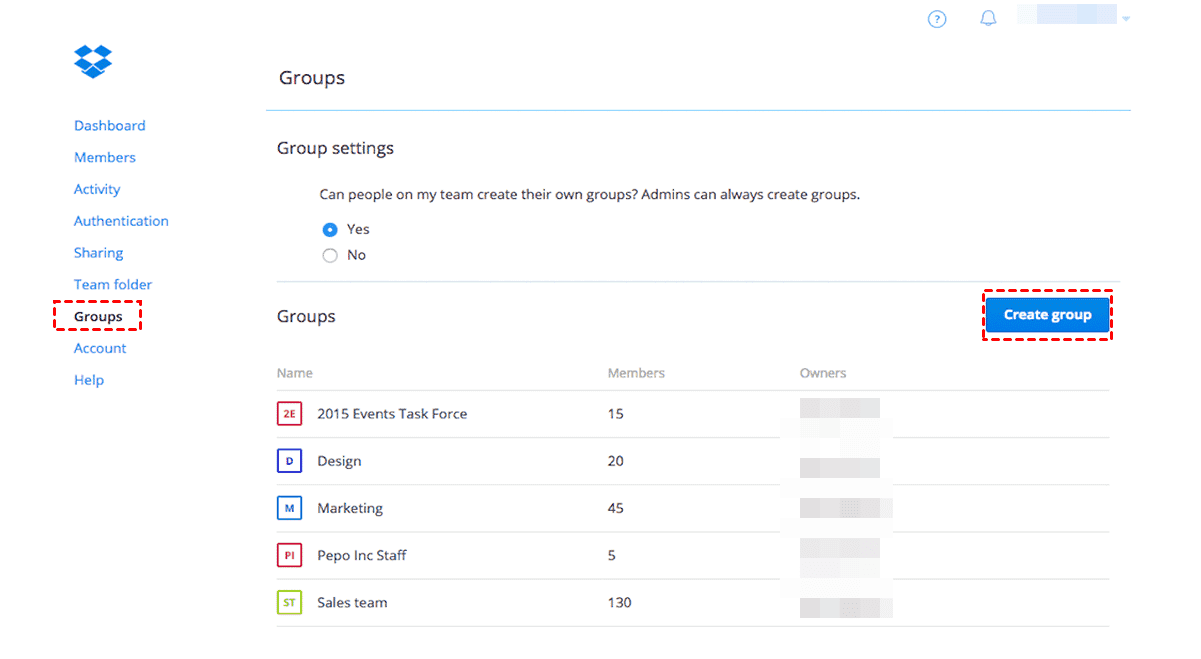 Create Dropbox Group