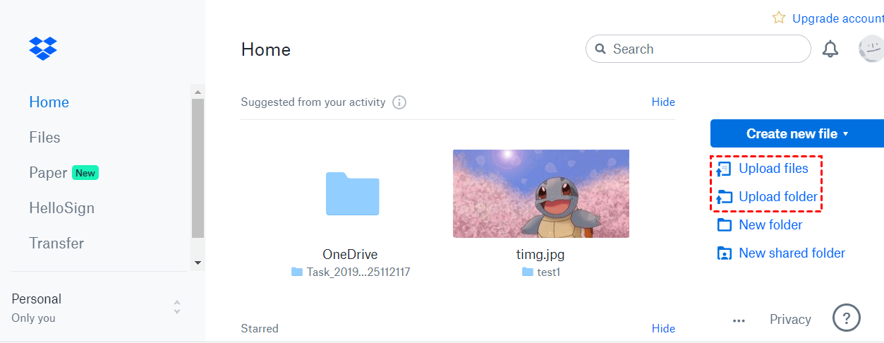 Dropbox Upload Files