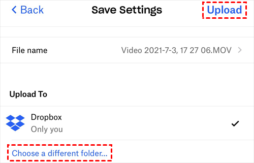 Upload Settings Dropbox App