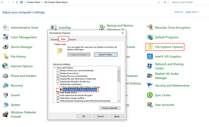 File Explorer Options Show Hidden Files