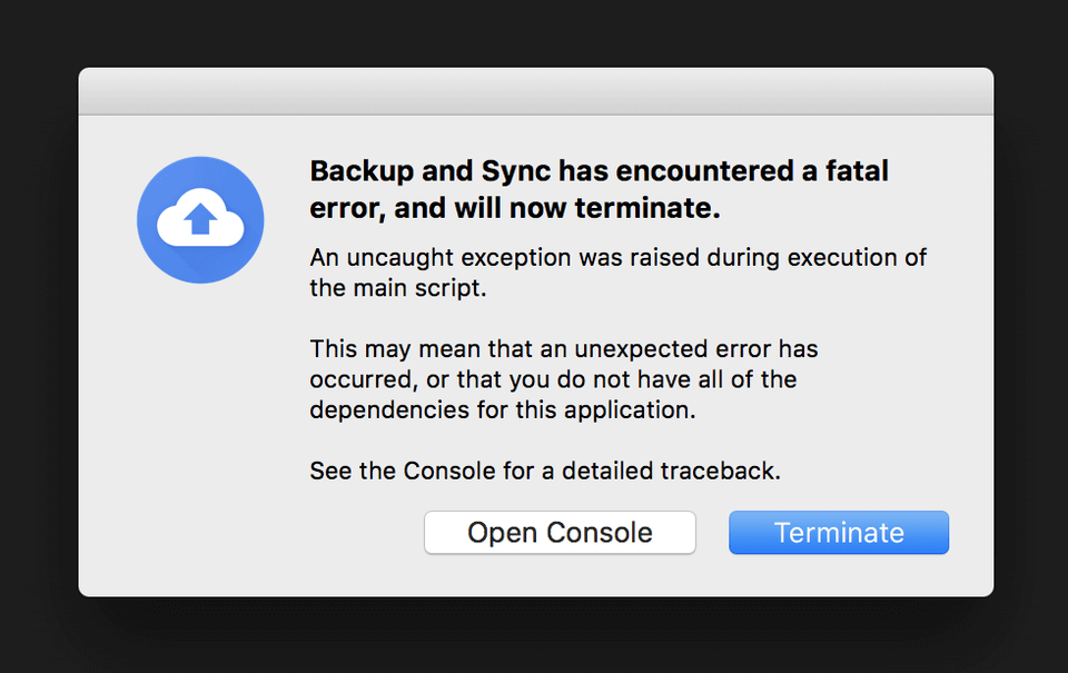 Why does Google backup and sync no longer available pop up?