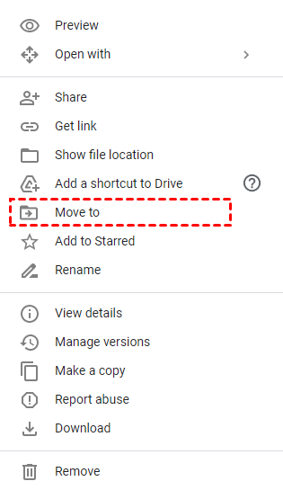 Google Drive Website Pop Up Menu