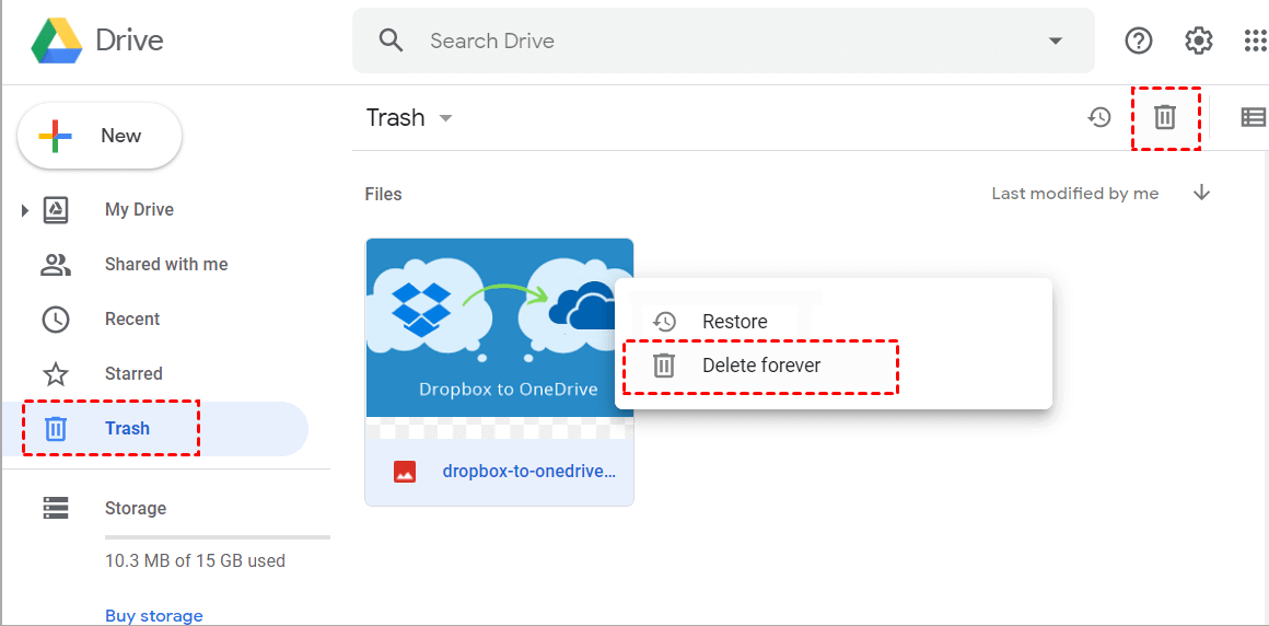 Delete Forever on Google Drive Trash