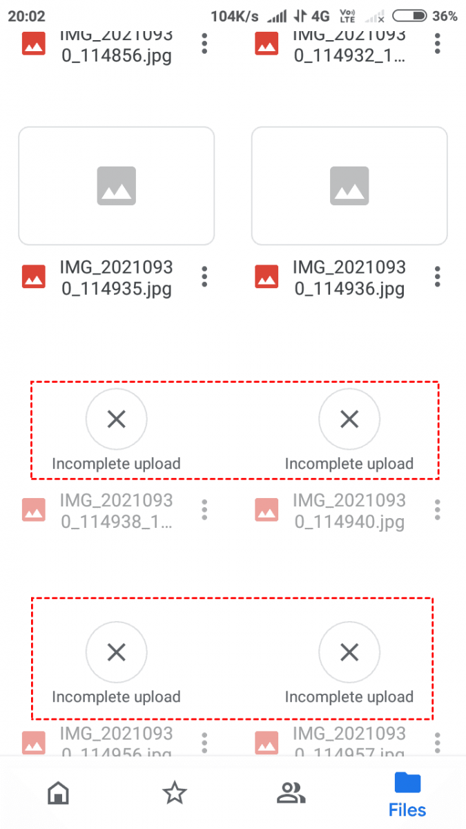 Google Drive Incomplete Upload