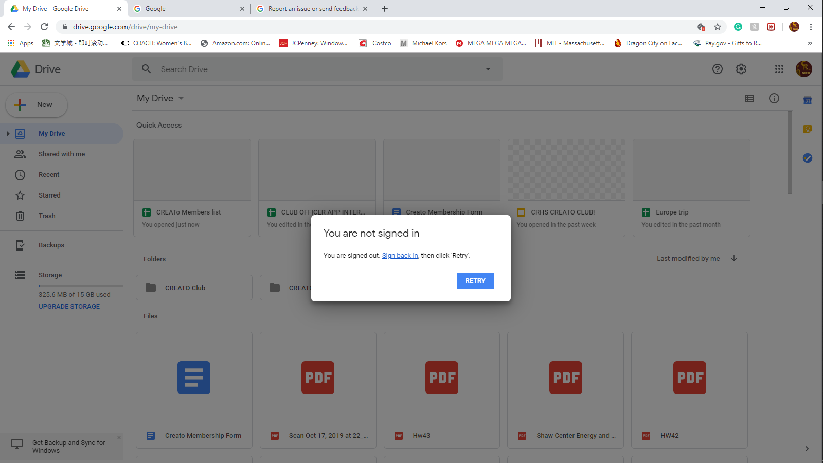 Google Drive You Are Not Signed In