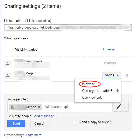 Google Drive share settings