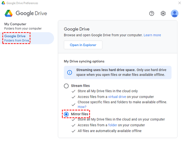 Google Drive Mirror Files