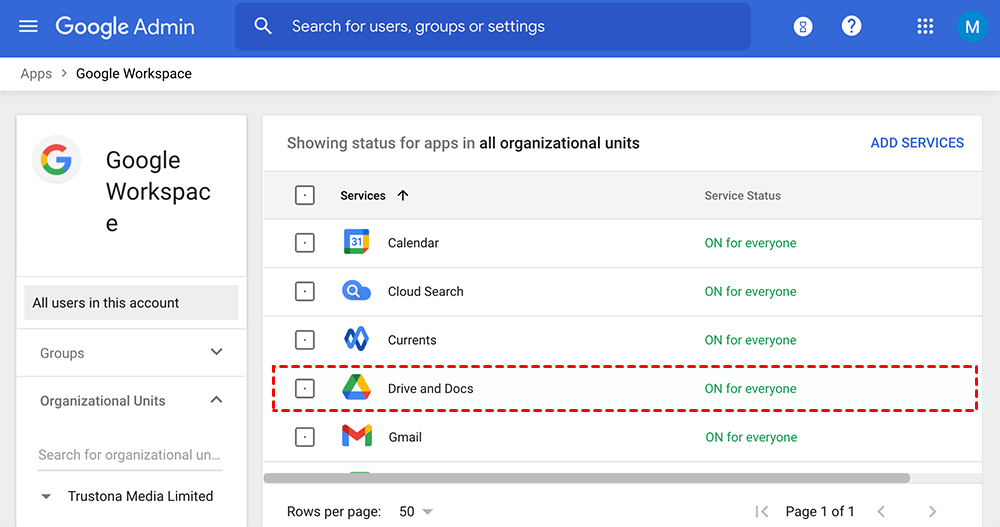 Settings Of Google Drive Admin