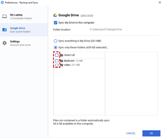 Uncheck Google Drive Folder