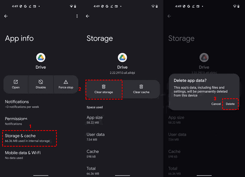 Delete App Data for Google Drive on Android